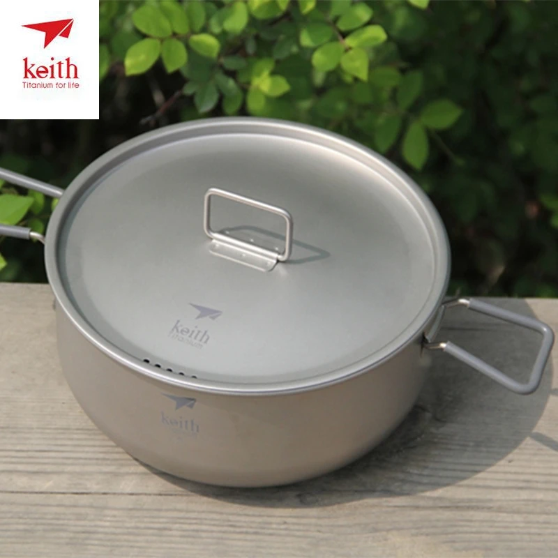 Keith Titanium Camping Sets Cooking Pots Bowls Large Outdoor Camping Set For 4-5 Person Lot Picnic Cookware Tableware Set Ti6201