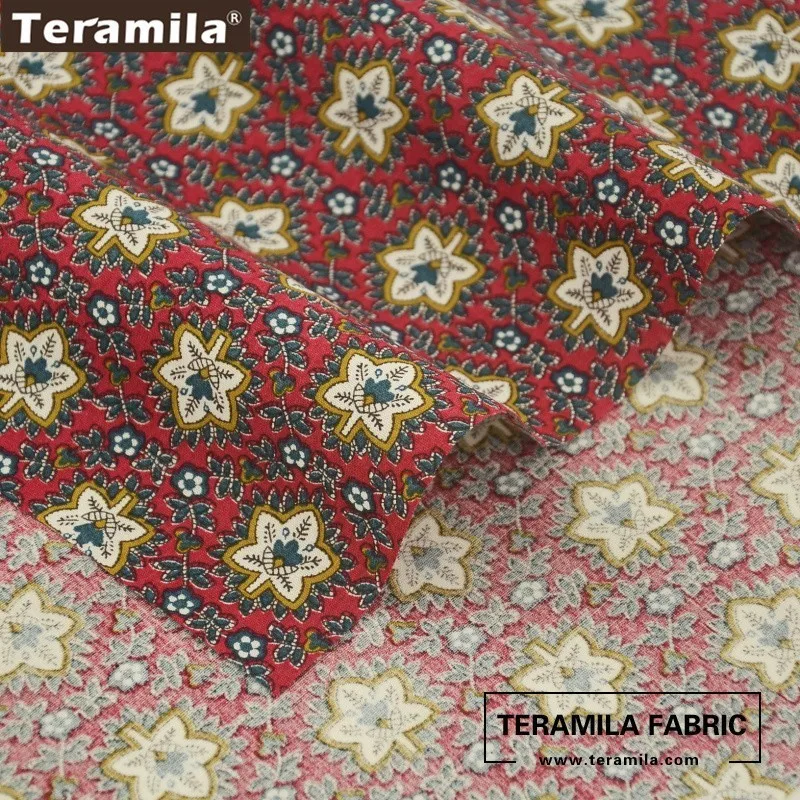 Хлопок Teramila ткань поплин мягкая красное платьес большимпринтом листья Стиль