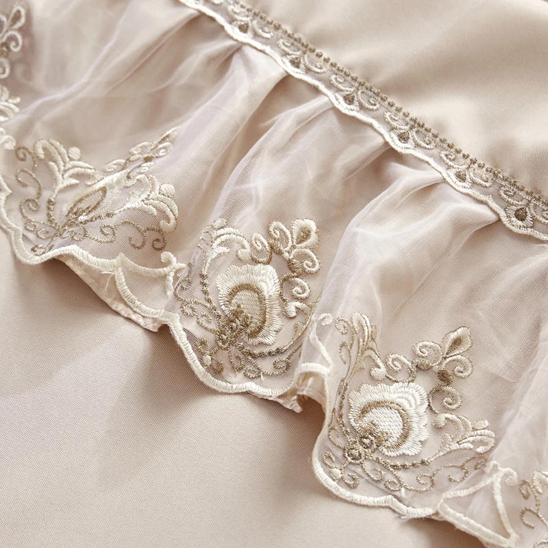 Princess Europe Style 3 Pcs Summer Bed Set Skirt Pillowcase Ice Silk Seat Sheet Solid Double Lace Light Camel Pink | Дом и сад
