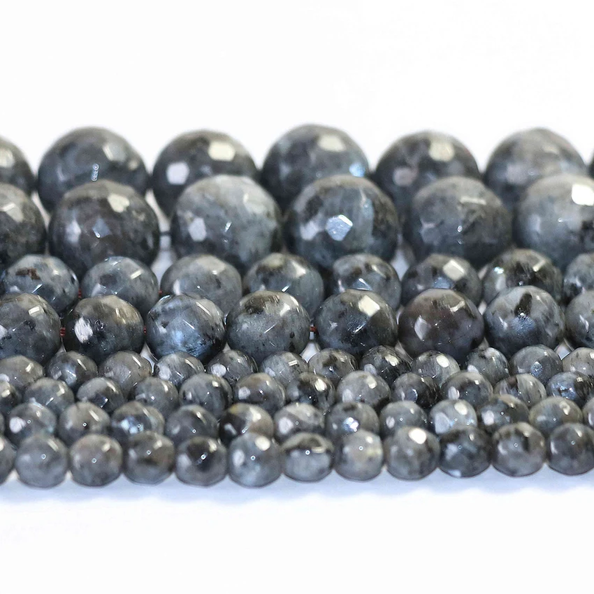 Черный натуральный камень лабрадорит граненый круглый бисер для изготовления