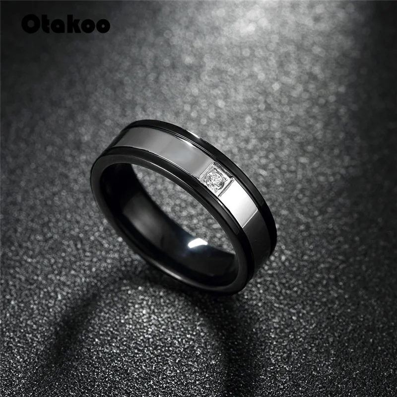Otakoo Черный обручальное кольцо кубический циркон нежный кабошон гладкая помолвка