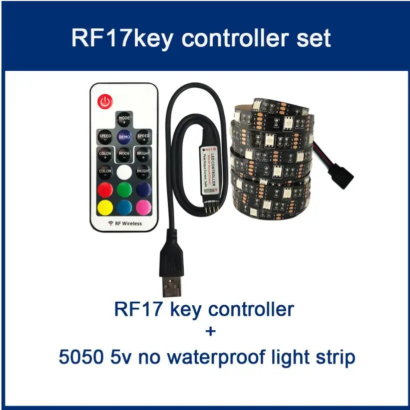 RF 17key DC 5 в USB Светодиодная лента 5050 без водонепроницаемости RGB светодиодный светильник гибкий 50 см 1 м 2 м добавить 3 17 ключ пульт дистанционного управления для ТВ фоновый светильник ing - Испускаемый цвет: RF 17key