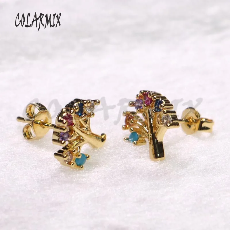8 пар в форме дерева циркониевые серьги гвоздики красочные милые крошечные