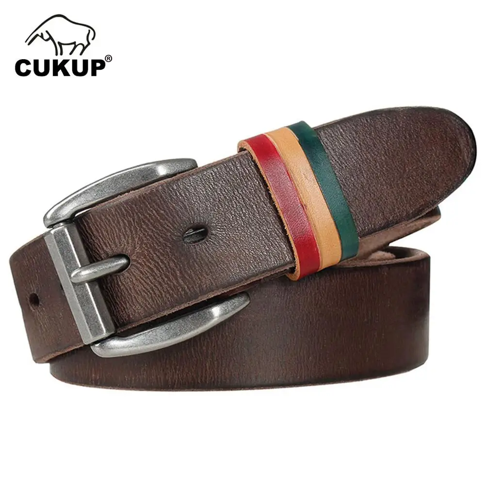CUKUP Mens Top Quality Solid Coffee Genuine Cow Skin Leather Belts Pin Buckle Retro Styles Jeans Belt accessories 2022 NCK325
