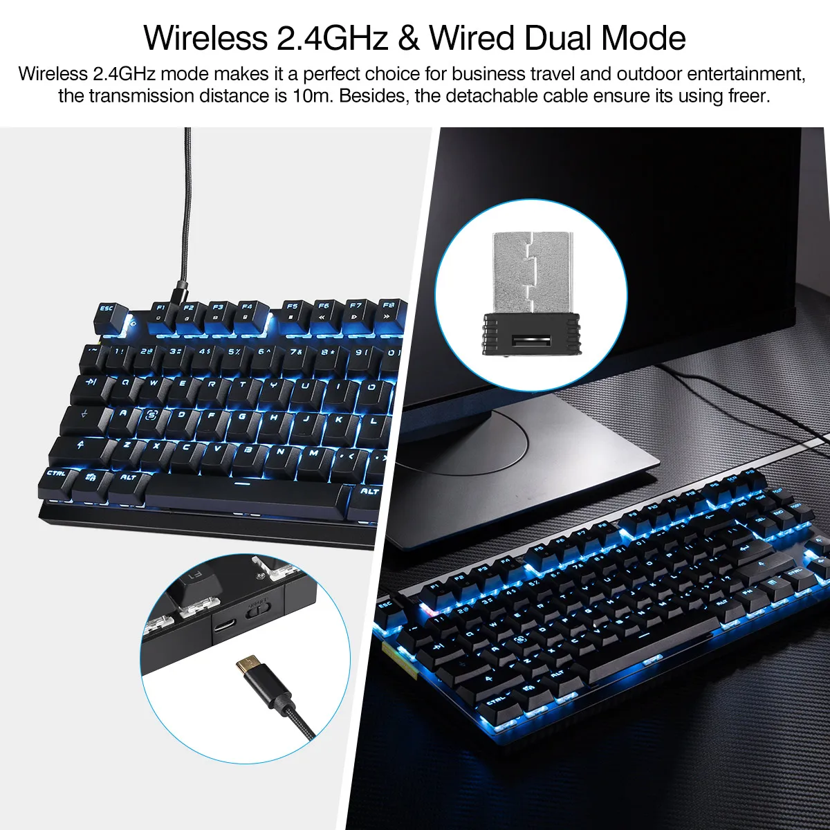 Motospeed GK82 тип-c игровая/Офисная Клавиатура 87Key красный переключатель 2,4G Беспроводная/Проводная Механическая клавиатура перезаряжаемая подсветка