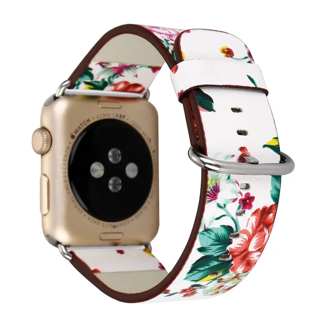 Ремешок кожаный в британском стиле с цветами для Apple Watch браслет iWatch 5 4 3 2 1
