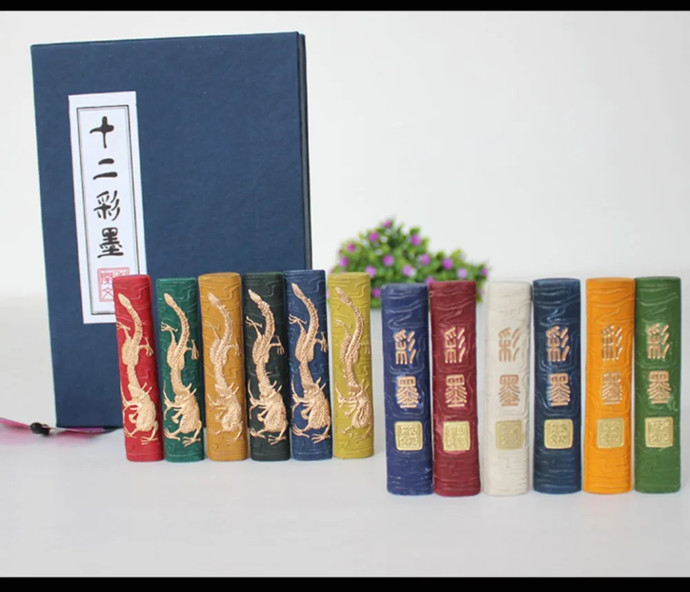 12pcs/set Chinese Ink Stick Paint hukaiwen Calligraphy Brush Inker Dragon Design water color painting supply