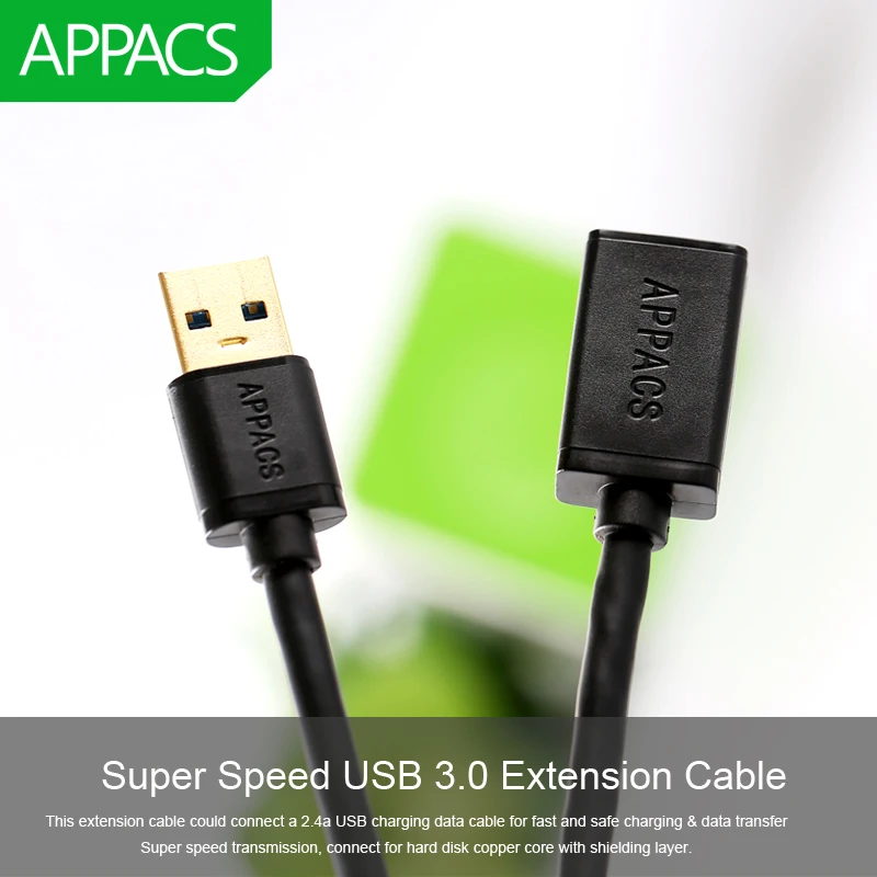 APPACS USB 3 0 Удлинительный кабель Male Female 5 м 1 2 Супер Скоростной usb для передачи данных