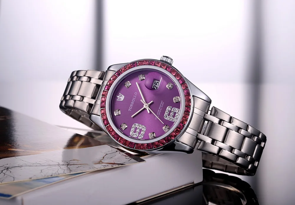 Высококачественные модные роскошные женские часы 2017 фиолетовые Японские