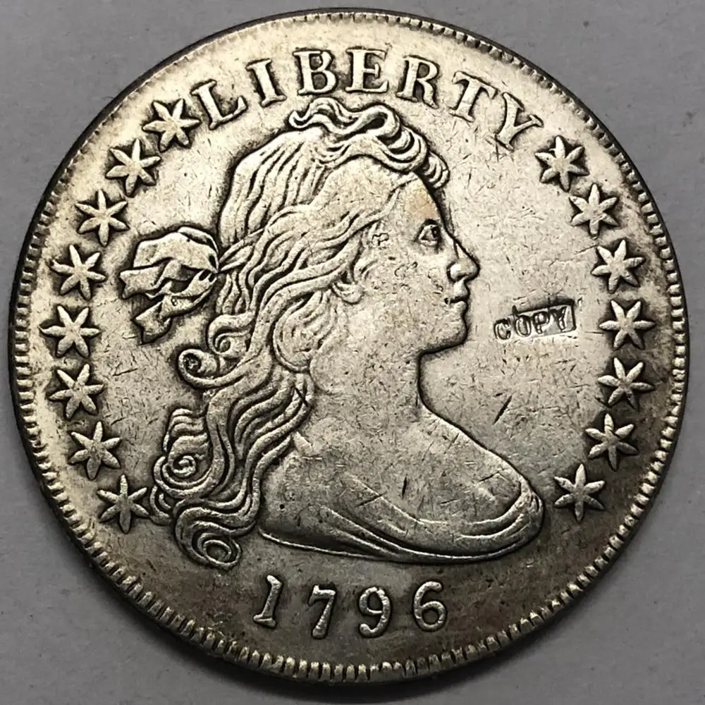 1796 драпировка бюста долларов равнина Орел на обратном направлении Посеребренная точная копия отличной монеты