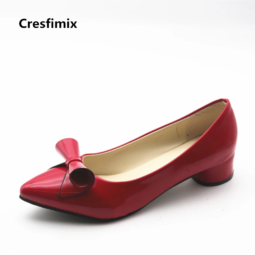 Женские туфли на высоком каблуке Cresfimix красные из искусственной кожи с бантиком