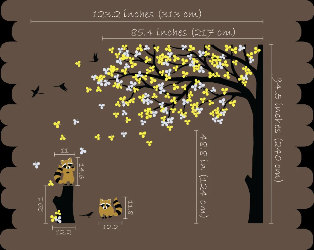 Большая настенная татуировка современная детская комната угловые деревья