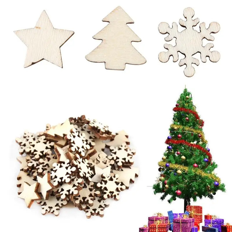 50pcs 15mm Natural Wooden DIY Christmas Tree Hanging Ornaments Pendant Gifts Snow Flakes Star Shape Xmas Decor |
