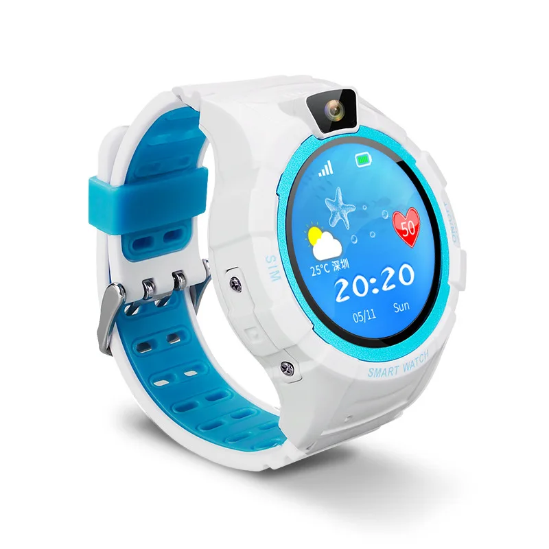 White and blue Смарт-часы для детей, водонепроницаемые, круглый экран, gps трекер, SOS Вызов, дистанционное управление, камера, умные часы, детский искатель, детские наручные часы - Цвет: White and blue