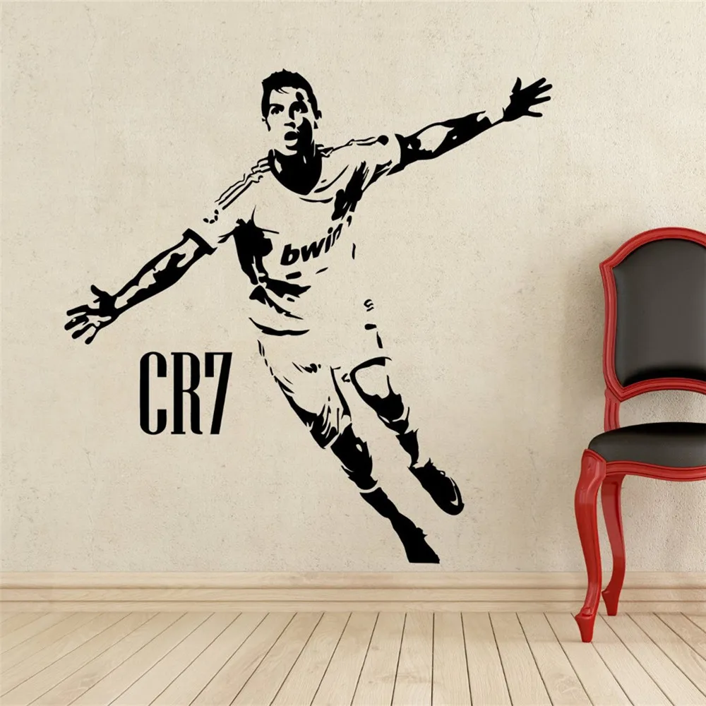 

Free shipping Home Decor Sports football wall stickers PVC Vinyl Removable Art Mural Football Cristiano Ronaldo scored cheering