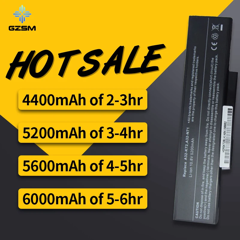 HSW Аккумулятор для ноутбука ASUS A32-K72 K72 K72F K72JR N71JQ N71VG N71VN K72J N71 K72Q N73 K73 X77 A72D A32-N71