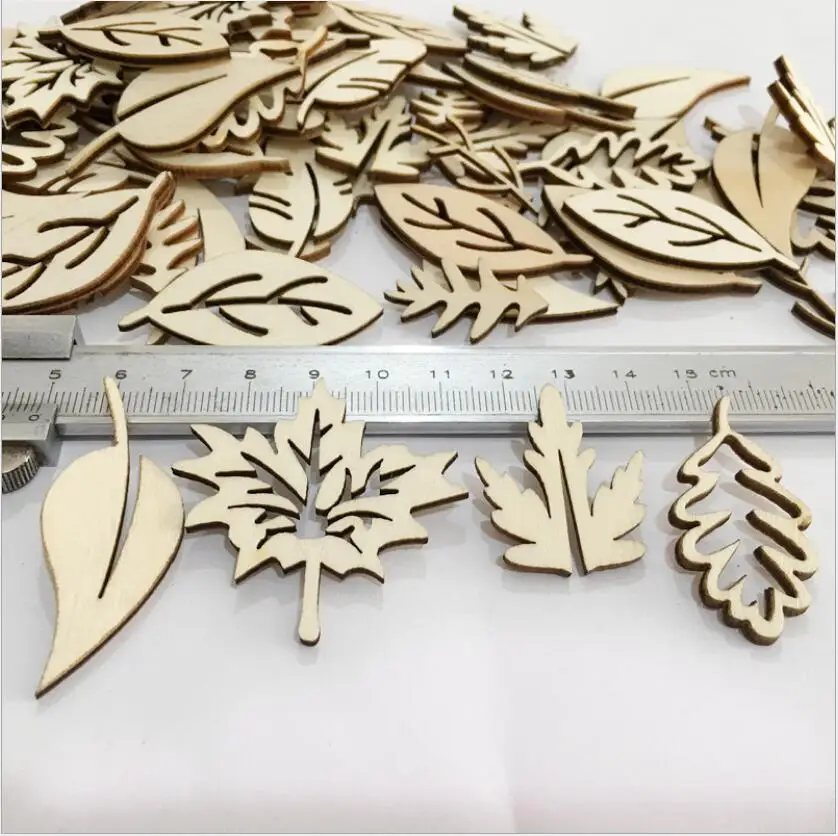 50 разноцветных листьев, древесная фишка для семейных фотографий, Ornamen, деревянные аксессуары, декоративное искусство, сделай сам, рукоделие/Сделай сам, скрапбук, около 4,5 см