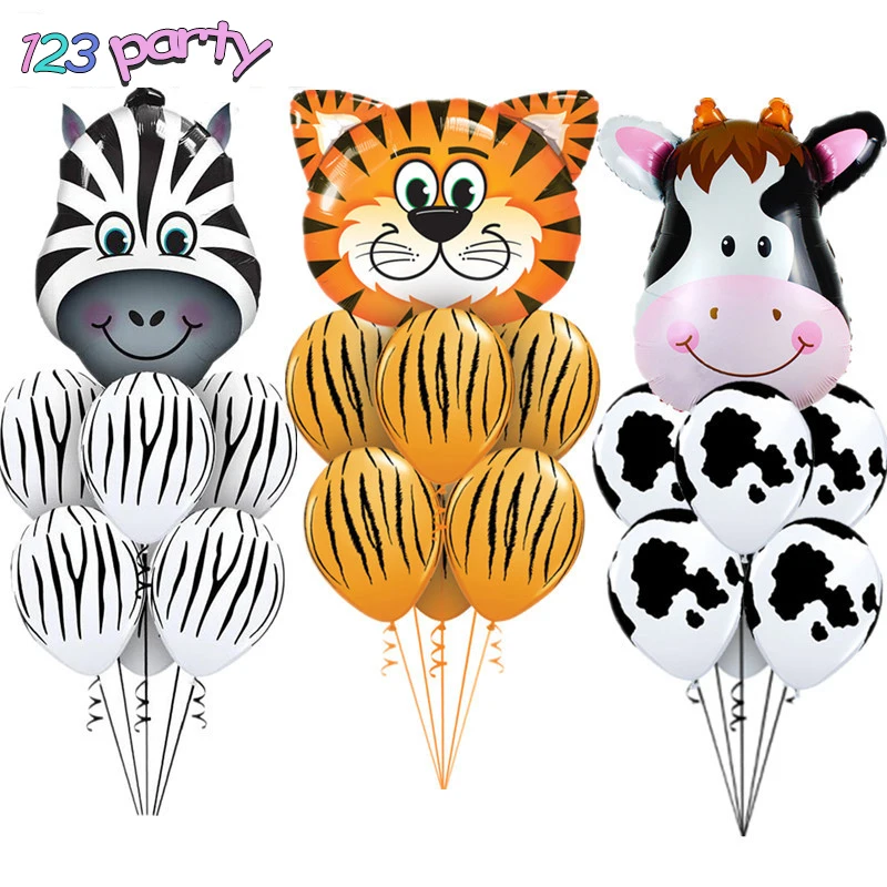 Животные джунглей Тигр Зебра Корова алюминиевый шар полосатый Латексный Шар