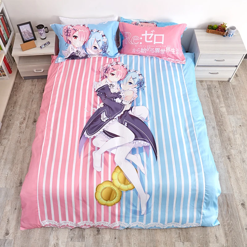 

Anime Cartoon Re:Zero kara Hajimeru Isekai Seikatsu Quilt Cover Bedding Set With Pillow Cases Bed Sheet Duvet Cover Set 4pc No.9