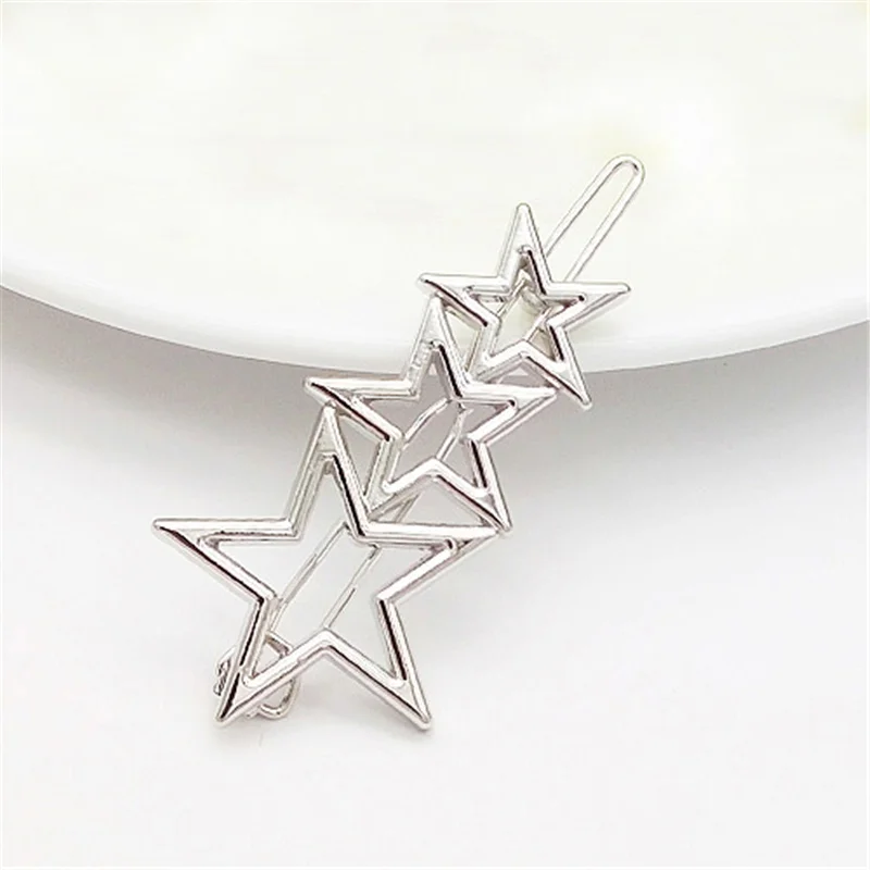 Silver Stars Новые металлические заколки для волос для женщин и девочек, позолоченные/посеребренные аксессуары для волос, модные шпильки со звездой и луной, Круглый держатель, заколки для волос - Цвет: Silver Stars