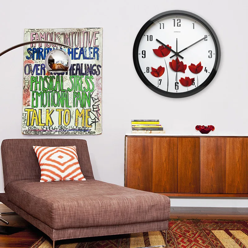 Airinou настенные часы из стекла и металла с изображением красной розы|designer wall clock|wall