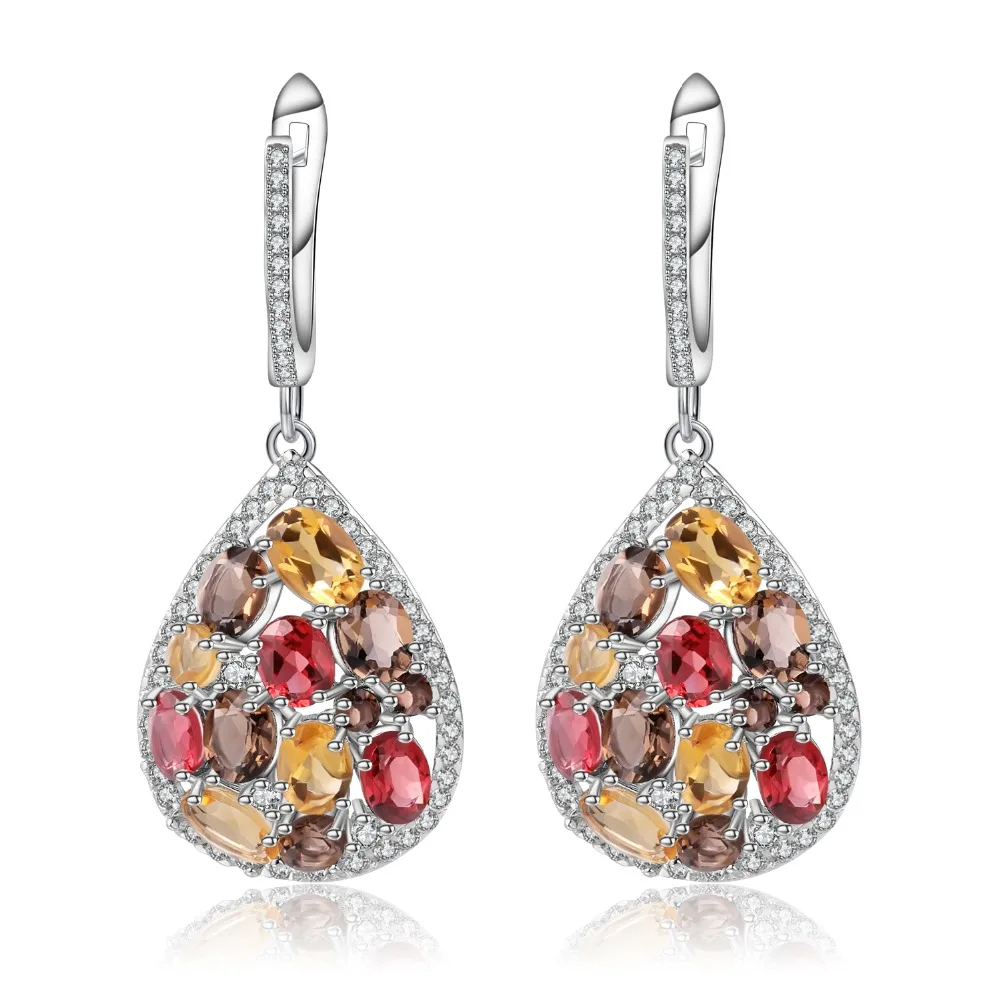 Gem балетки 925 Висячие серьги из серебра 925 пробы натуральный цитриновый гранатовый дымчатый кварц элегантные серьги для Для женщин, хорошее ювелирное изделие