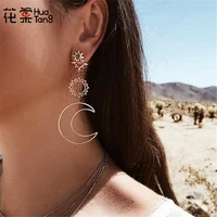 huatang bohemian geometric rosegold moon sun drop earring pericing earrings womens fashion earring jewelry accessories 3023