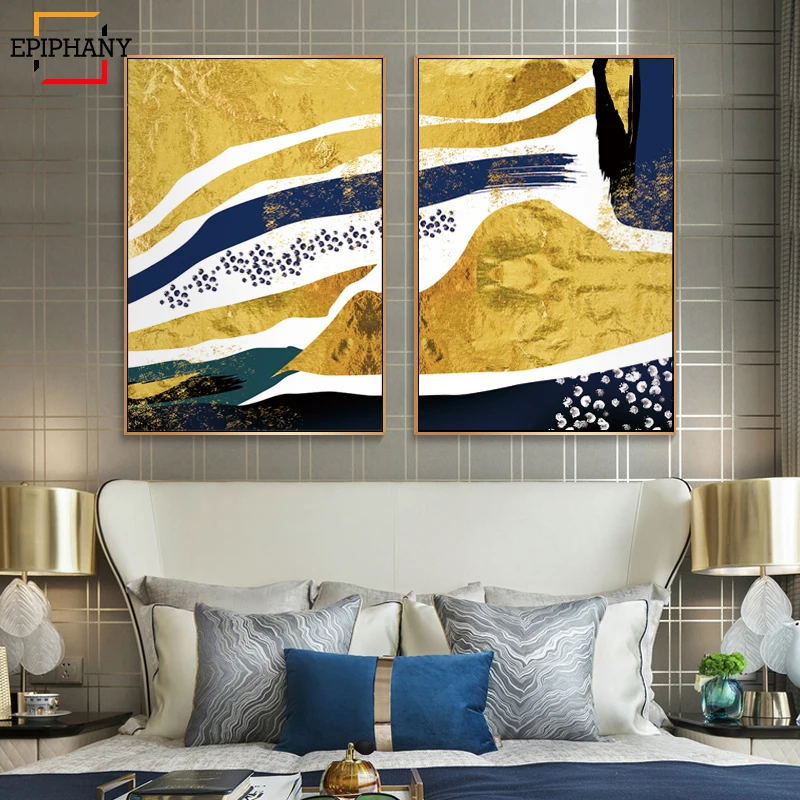 Modern Home Decor Abstract Canvas Painting Gold Yellow Posters and Prints Decorative Art Wall Pictures for Living Room|Рисование и