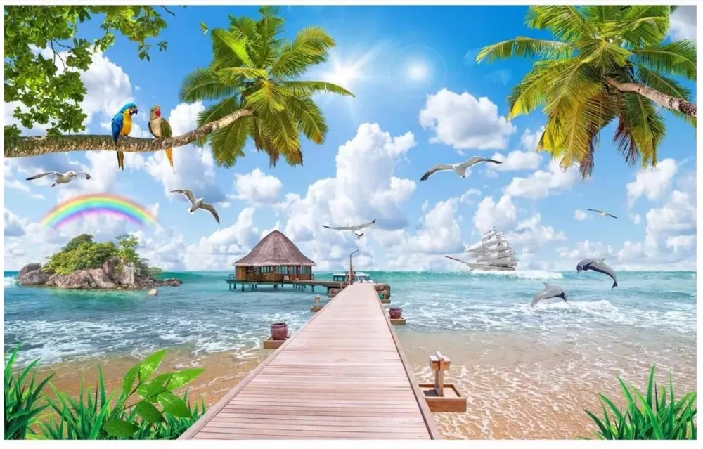 Пользовательские фото обои 3d для стен 3 d вид на море пейзаж живопись дерево диван