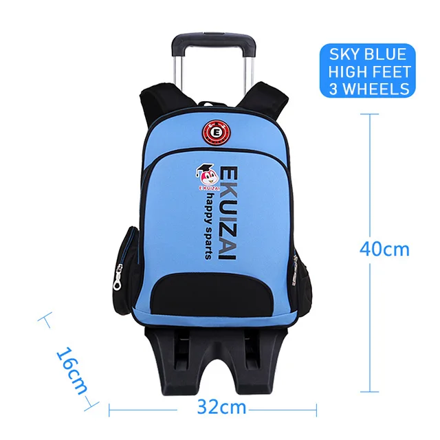 Skyblue-3high wheels Детские школьные сумки для мальчиков и девочек, школьный рюкзак на колесиках, сумки для книг, последние съемные детские школьные сумки, школьный рюкзак с колесиком - Цвет: Skyblue-3high wheels