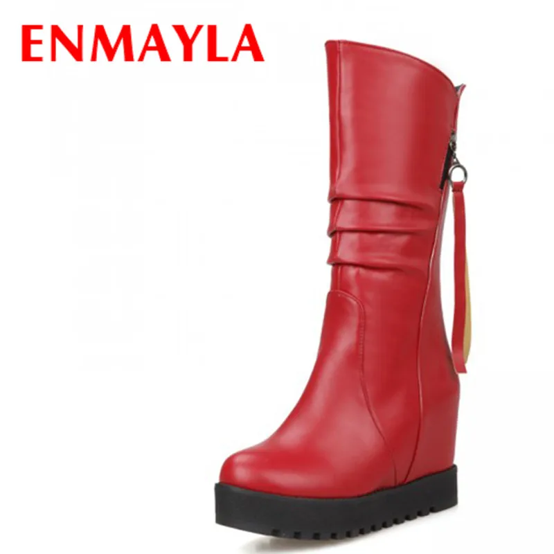Женские полусапожки на платформе ENMAYLA осенне-зимние ботинки до середины икры