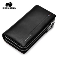 bison denim fashion luxury men wallets genuine leather large capacity long double zipper male clutch purse brand wallet