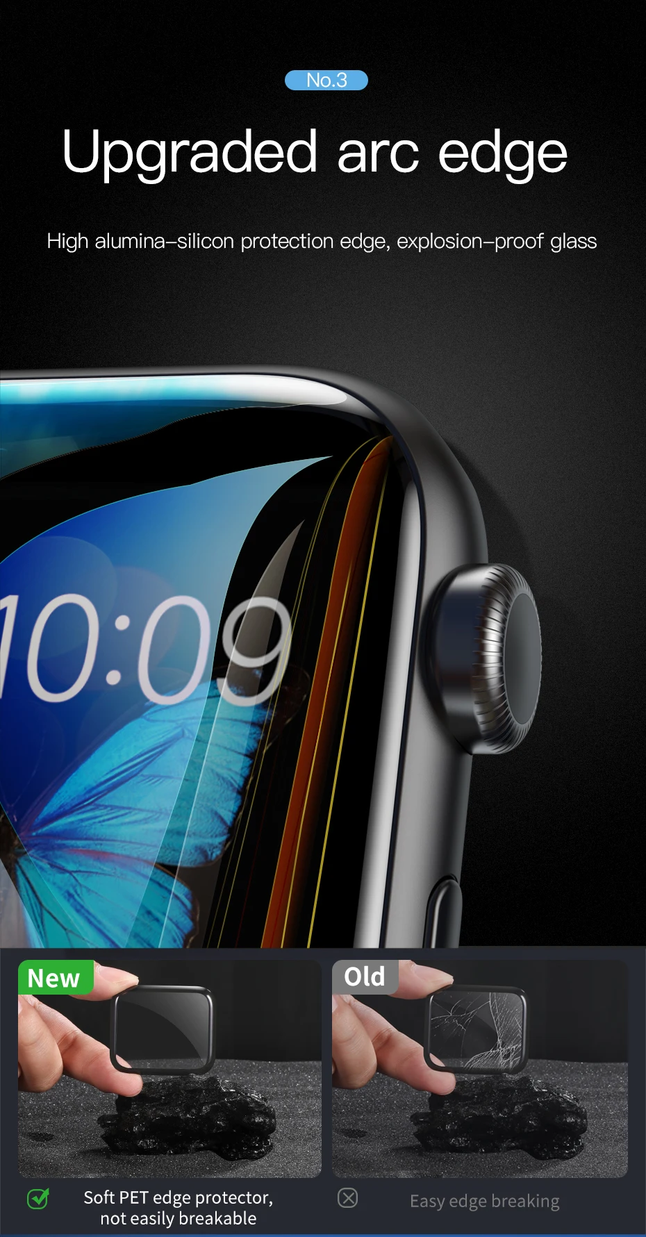Baseus 0,23mm тонкий Экран протектор для Apple Watch, версия 1, 2, 3, ремешок из закаленного Стекло 3D Мягкий край защитный Стекло для наручных часов iWatch, версия 1, 2, 3, ремешок 38/42 мм