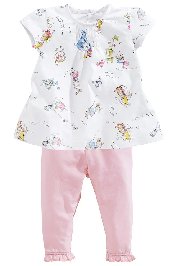 Wholesale - Cute baby girls cotton outfits 2014 new summer children short sleeve t-shirt+pant 2pcs set | Мать и ребенок