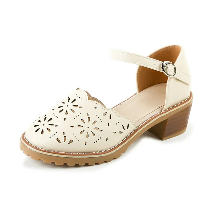 

Women Sandals Hollow-Carved Platform White Sandals Comfortable High Hoof Thick Heels Summer Style Shoes Plus Size 9