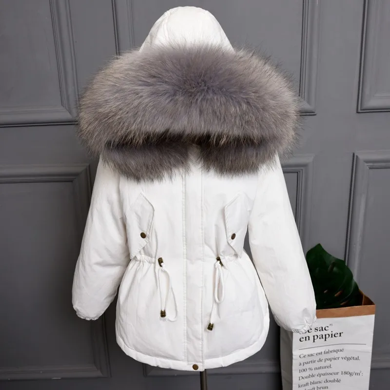 white gray Plus size Natural Fur White Duck Down Winter Coat women's jacket with hood Thicken Warm women's down Parka chaqueta mujer YRE05 - Цвет: white gray