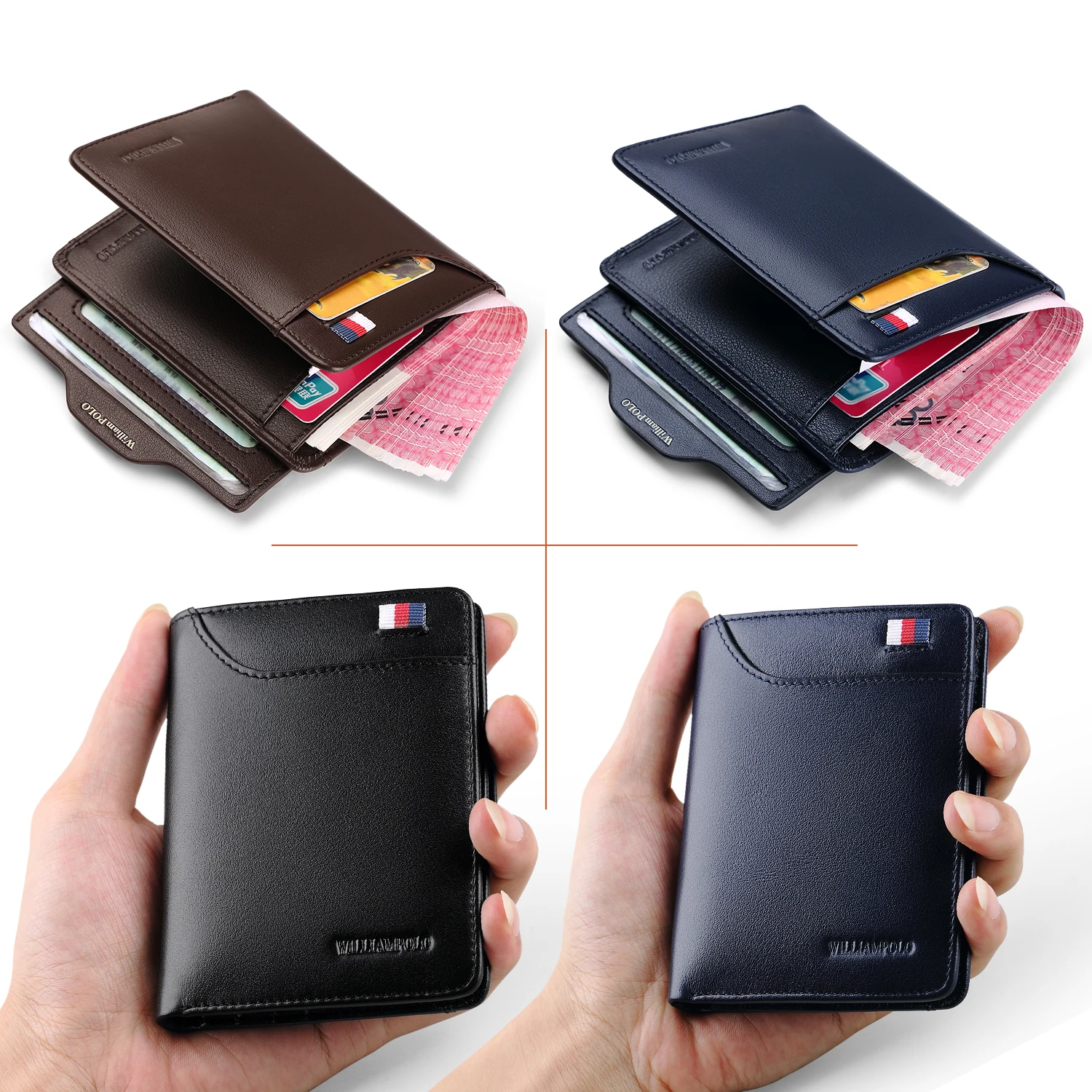 WilliamPOLO Men Wallet Short Credit Card Holder Bifold Genuine Leather Small Multi Case Slots Oe Cowhide New | Багаж и сумки
