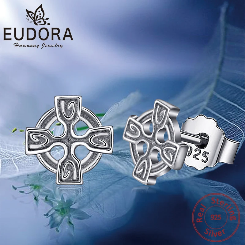 Женские серебряные сережки с узлом EUDORA в виде креста из стерлингового серебра S925