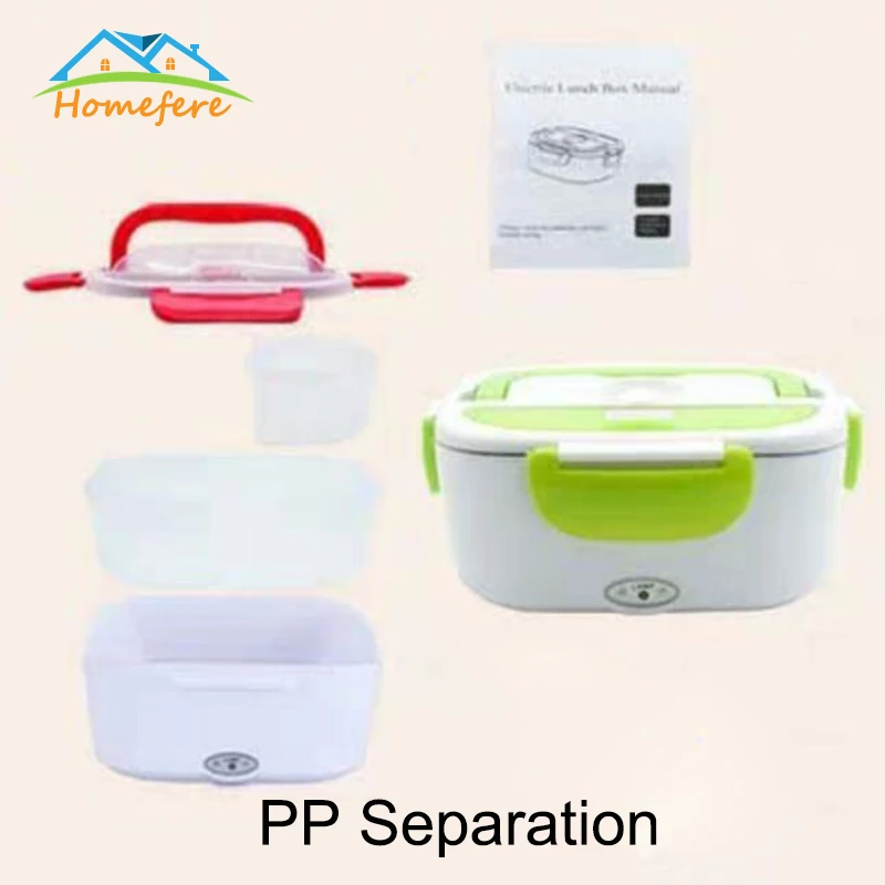PP Separation Green 1.5L 110V/220V Portable Electrical Lunch Box Office School Car Lunchbox Kids Heated Lunch Box bento Food Container Free Shipping - Color: PP Separation Green