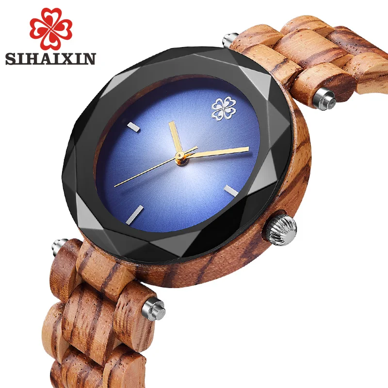 SIHAIXIN новинка женские часы с драгоценным стеклом роскошные деревянным ремешком