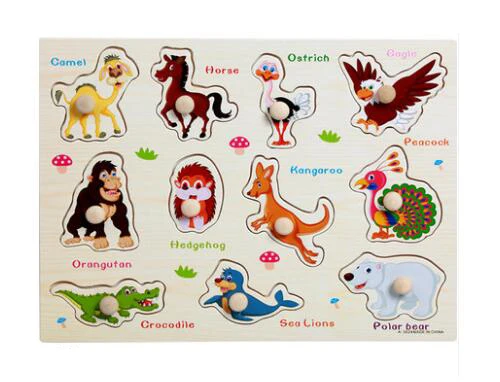 3024 Animal peacock Детские игрушки Монтессори деревянная головоломка ручной захват доска обучающая деревянная игрушка мультфильм автомобиль морские животные головоломка детский подарок GYH - Цвет: 3024 Animal peacock