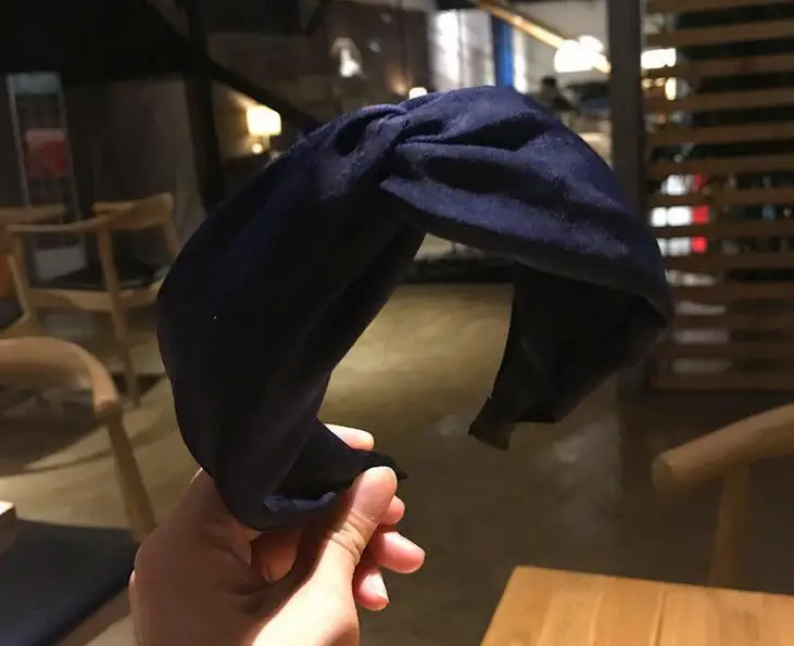 color 5 navy blue Новинка, широкая повязка на голову для волос, крестик, Женская сатиновая хлопковая ткань, повязка на голову, повязка на голову для девочек, одноцветная широкая головная повязка на голову для взрослых - Цвет: color 5 navy blue