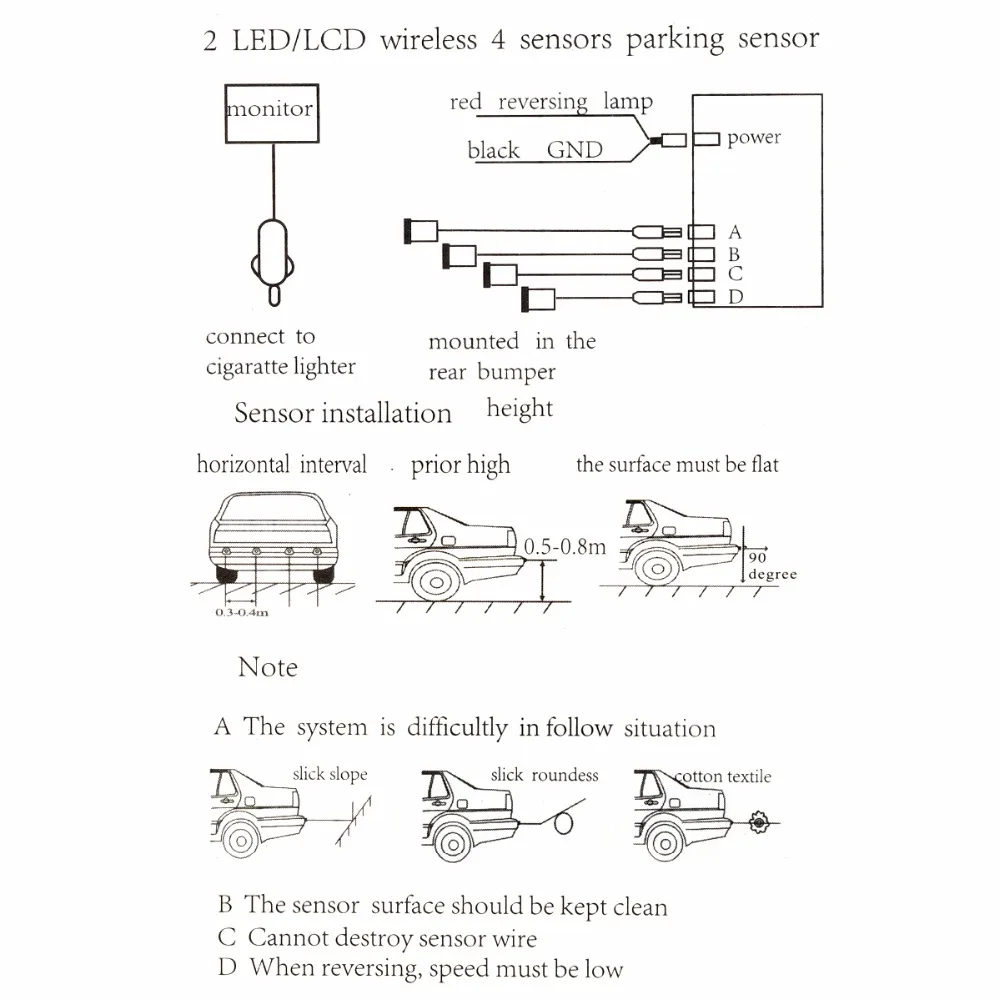 Парктроник со светодиодной индикацией с 4 датчиками парковочный радар для