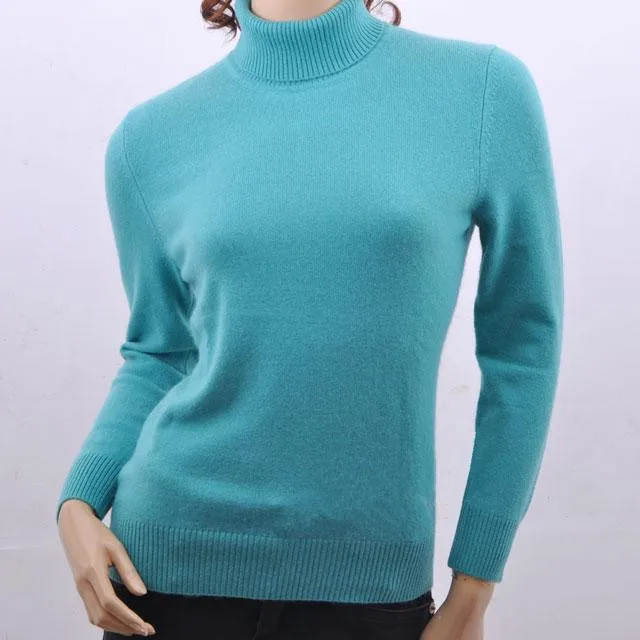 candy color 100%goat cashmere plain knit women's sweater pullover turtleneck basic style S/90-4XL/120 | Женская одежда