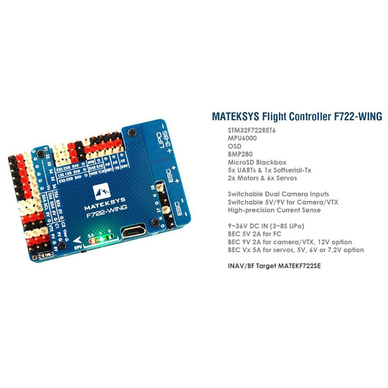 1PC Matek System Mateksys Flight Controller F722-WING Built-in OSD for RC Models Multicopter Spare Part Frame DIY Accessories | Игрушки и