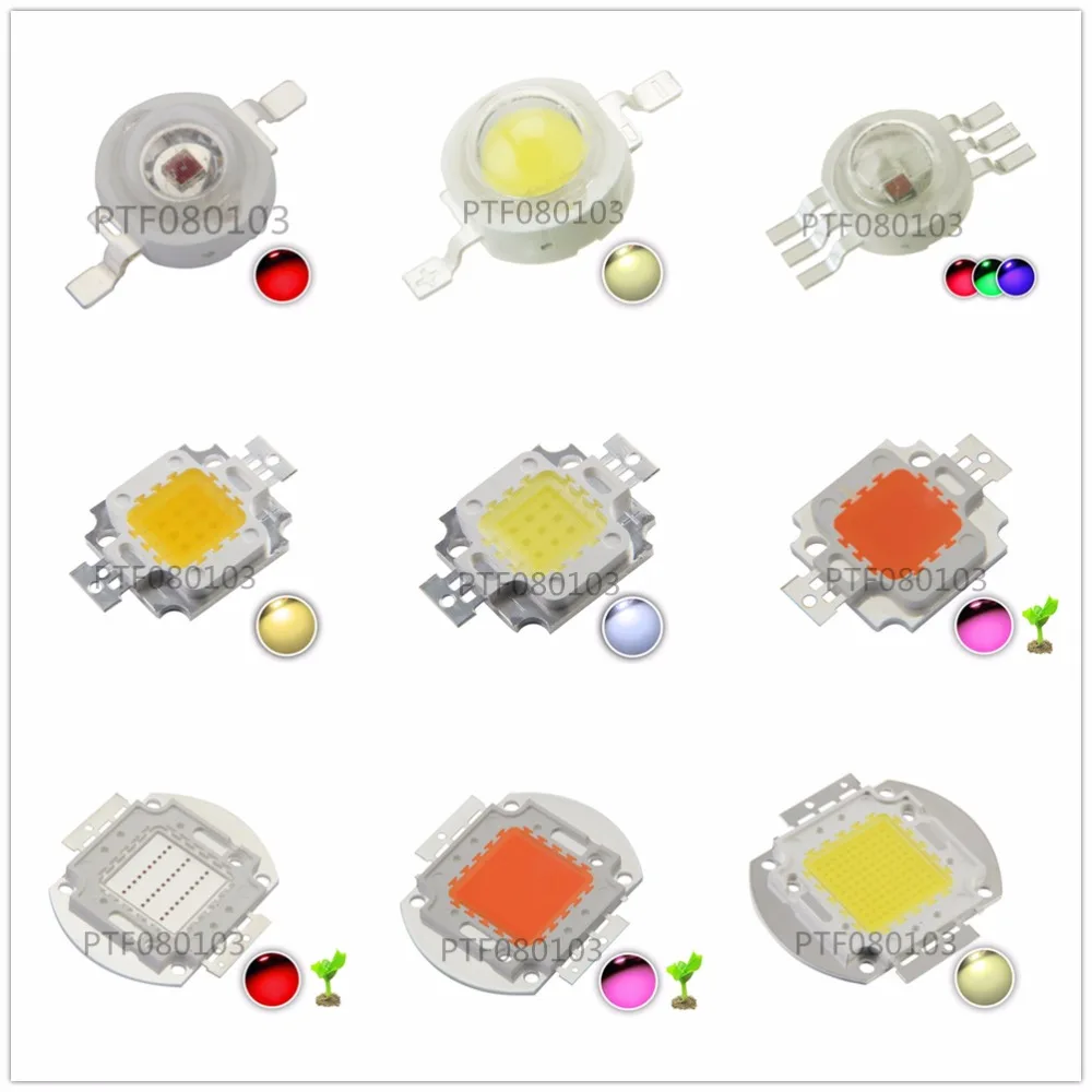 

High Power LED Chip 1W 3W 5W 10W 20W 30W 50W 100W COB SMD LED Bead White RGB Grow Full Spectrum 1 3 5 10 20 30 50 100 W Watt