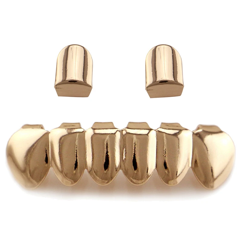 Rose gold E Хип-хоп ЗУБЫ Grillz набор золото серебро Топ и Bootom Groll Зубы вампира Панк зубы грили Косплей зубы колпачок Хэллоуин ювелирные изделия R40 - Окраска металла: Rose gold E