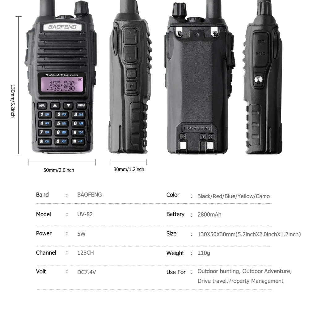 Baofeng UV-82 рация двойной PTT UV 82 портативный двухстороннее радио VHF UHF Ham CB радиостанция 1 шт. UV82 охотничий трансивер
