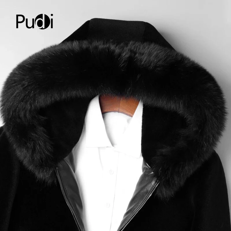 Новинка 2018 мужские модные куртки PUDI MT850 из 100% шерсти с воротником лисьего меха и