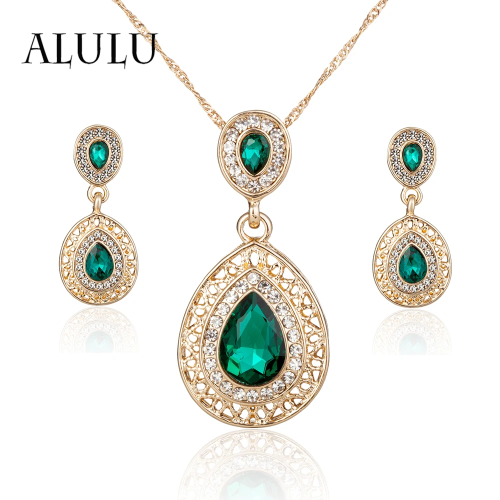 ALULU Модные женские серьги капли с кристаллами ожерелье кулон ювелирные изделия